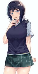 asaka_karin blue_eyes blue_hair breasts cute huge_breasts japanese love_live! love_live!_nijigasaki_high_school_idol_club no_panties school_uniform seductive skirt thick_thighs yamasonson