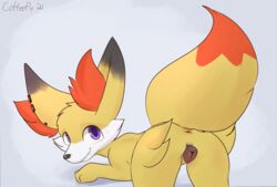 animal_genitalia animal_pussy anthro anus canine_pussy coffeefly female fennekin genitals looking_back nintendo piercing pokémon_(species) pokemon pokemon_(species) pussy solo te video_games