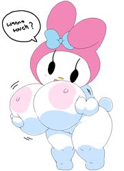 anthro ass big_ass big_breasts blush breast_jiggle breasts cute dream-cassette female holding_breasts hoshime large_breasts mob_face my_melody nipples onegai_my_melody oppai sanrio shaking_breasts shortstack smile smiling tagme text text_bubble thick_thighs