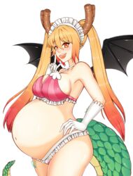 1girls big_breasts breasts cleavage female female_only huge_belly large_breasts miss_kobayashi's_dragon_maid pregnant rabidbunny ready_to_pop solo tohru_(dragon_maid)