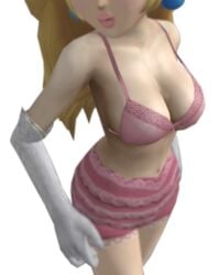 1girls 3d big_breasts blonde_hair bloomers bra breasts brucebonsai busty cleavage close-up female female_only gloves head_out_of_frame large_breasts lipstick long_hair low_poly mario_(series) midriff navel nintendo pink_bloomers pink_bra pink_lipstick princess_peach super_smash_bros. super_smash_bros._brawl