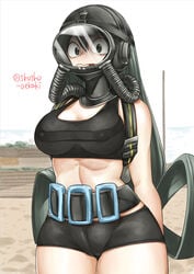 1girls my_hero_academia pinup scuba shosho_oekaki solo sports_bra swimsuit tsuyu_asui