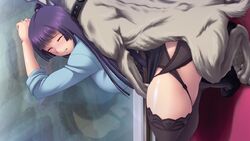 1animal 1dog 1girls against_glass against_wall ass black_panties blush canine closed_eyes crying cum cum_puddle curvy dominant_feral femsub feral_on_female from_behind garter_straps high_heels humping kawagishi_risa large_breasts long_hair monster_hazard panties puddle purple_hair pussy_juice_puddle rape sex shiny_skin skirt_up squat tears thick_thighs thighhighs trois wet zoophilia