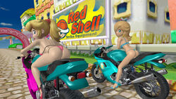 2girls 3d armpit_peek armpits ass big_breasts bike bikini blonde_hair blue_bra blue_eyes blue_thong bra breasts crossed_arms dat_ass fatalitysonic2 female female_only from_behind hair_over_one_eye heels huge_ass large_breasts lingerie lipstick long_hair looking_at_viewer mario_(series) mario_kart nintendo peach_beach pink_bikini pink_lipstick ponytail princess_peach princess_rosalina sideboob smile thong voluptuous