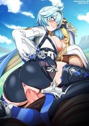 1boy 1girls aether_(genshin_impact) anus ass back bangs big_ass big_breasts big_butt biting biting_lip black_footwear black_hairband black_headband blonde_hair blue_hair blush boots breasts clothed_sex clothing_cutout cowgirl_position erection eula_(genshin_impact) feet female from_behind genshin_impact gloves hair_ornament hairband hand_in_another's_hair hand_on_another's_head hand_on_ass hand_on_butt headband hetero high-waist_shorts high_heel_boots high_heels large_breasts large_penis light-skinned_female light-skinned_male long_sleeves medium_hair multicolored_eyes neocoill nipples partially_clothed penis pussy sex shoes shoulder_cutout smile sole_female straight thick_thighs thigh_boots thigh_strap thighhighs thighs uncensored vagina vaginal vaginal_penetration