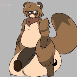 bandana bandana_on_neck big_penis chubby_male huge_balls huge_cock lattemon lattemon_(character) penis tagme tanuki thick_thighs