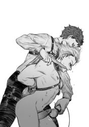 2boys akaashi_keiji bdsm_gear bdsm_harness bokuto_koutarou bondage bondage_gear bondage_harness bound cleave_gag collar domination gag gagged gay gay_sex haikyuu!! haikyuu_timeskip hidden_arukemy leather male male/male male_focus male_only submissive_male vibrator vibrator_on_penis yaoi