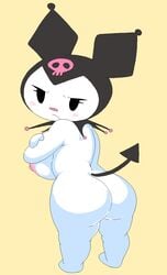 anthro arms_folded ass big_ass big_butt blush breasts cute dream-cassette female goth gothic hoshime kuromi large_ass large_breasts looking_back mob_face nipples onegai_my_melody oppai pout pouting sanrio shortstack tagme tail thick_thighs