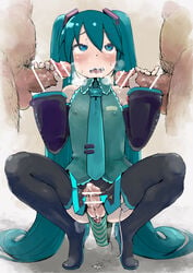 3boys age_difference black_thighhighs blue_eyes blue_hair boner censor_bar clothing crossdressing dildo dildo_in_ass double_handjob erect_penis erection fat_man femboy gay genderswap_(ftm) hairy handjob hatsune_miku hidden_vibrator leaking_cum male male_only maledom malesub mikuo_hatsune nipples_visible_through_clothing old_man older_male penis pubic_hair rule_63 smell smelly smelly_cock stockings striped_panties thighhighs threesome trap twintails vibrator vibrator_under_panties vocaloid yaoi