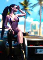 1girls 3d car overwatch sling_bikini therealzoh widowmaker