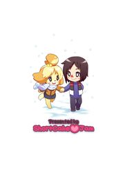 2013 accessory animal_crossing anthro black_hair black_nose blonde_hair blush brown_body brown_fur brown_hair canid canine canis clothed clothing coat collaboration comic digital_media_(artwork) domestic_dog dress duo english_text female female_on_human fur hair hair_accessory hand_holding happy heart hi_res human human_on_anthro interspecies isabelle_(animal_crossing) male male/female male_on_anthro mammal neocoill nintendo pitaya_(artist) rinfu romantic romantic_couple scarf shih_tzu short_hair simple_background smile snow text topwear toy_dog video_games white_background white_body white_fur wholesome yellow_body yellow_fur