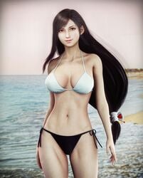 1girls 3d beach bikini black_hair cleavage final_fantasy final_fantasy_vii large_breasts long_hair looking_at_viewer red_eyes solo solo_female sreliata_(artist) tifa_lockhart voluptuous