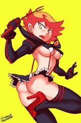 1girls amanda_o'neill ass big_breasts combos-n-doodles cosplay crossover female high_heels kill_la_kill little_witch_academia looking_back matoi_ryuuko_(cosplay) microskirt red_hair senketsu senketsu_(cosplay) solo_female stiletto_heels thighhighs tomboy underboob upskirt very_high_heels