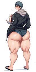 big_ass big_breasts big_butt calves daisy_dukes fat_ass half-dressed half_naked hoodie huge_ass jean_shorts kneepits looking_at_viewer looking_back massive_ass massive_breasts milf muscular muscular_female muscular_thighs natedecock natsumi_(natedecock) perky_breasts sandals short_hair short_shorts strong sweat sweaty sweaty_ass sweaty_body sweaty_butt sweaty_thighs tall_female thick_calves thick_thighs thunder_thighs venus_body very_short_hair