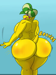 2020 anthro ass bedroom_eyes big_breasts big_butt bouncing_butt breasts butt_slap clothing curvy_figure digital_media_(artwork) english_text eyeshadow female grey_eyes hair hat headgear headwear hourglass_figure huge_breasts huge_butt koopa koopa_troopa kylie_koopa lipstick looking_at_viewer looking_back makeup mario_(series) mario_and_luigi:_partners_in_time mario_and_luigi_(series) narrowed_eyes nintendo non-mammal_breasts nude pink_hair reptile scales scalie seductive shinysteel simple_background slap solo text thick_thighs video_games voluptuous wide_hips yellow_body yellow_scales