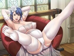 armpit_hair asagiri_sachie blue_hair bride feet hairy_armpits happy_female horny_female huge_breasts legs_apart looking_at_viewer maternity_underwear pregnant see-through_clothing sei_shoujo starless thick_thighs thighhighs uncensored wedding_dress