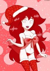 1girls christmas christmas_outfit female female_only happy happy_female itzal overly_sarcastic_productions red_(overly_sarcastic_productions) santa_hat see-through_clothing skimpy_clothes solo youtube youtuber