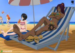 1boy 4girls arms_crossed arms_crossed_under_breasts ball barefoot beach big_feet bikini black_eyes black_hair bleach breasts chair cleavage cuadruplef dark-skinned_female dark_skin drinking feet femdom foot_fetish foot_on_face foot_on_head foot_sniffing ginger_hair golden_eyes inoue_orihime kon kuchiki_rukia leg_tattoo light-skinned_female light_skin long_hair matsumoto_rangiku midriff motion_blur motion_lines navel ocean orange_hair outside pale-skinned_female pale_skin parasol pinned_down ponytail punishment purple_hair sand shihouin_yoruichi signature sitting sniffing sniffing_feet soles struggling stuffed_animal sweat swimsuit tan tan_skin tanned_skin tattoo toes towel umbrella volleyball water yellow_eyes