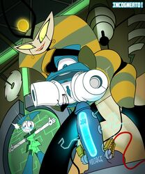 anthro assisted_exposure dildo disembodied_head electric_dildo electricity imminent_penetration incogneato jenny_wakeman my_life_as_a_teenage_robot robot shocked smooth_skin stuck_in_wall vexus xj-9