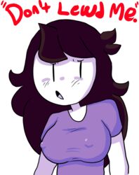 1girls big_breasts blush brown_hair females_only jaiden jaiden_animations looking_at_viewer nipples_visible_through_clothing nokkomotion plus_nm purple_shirt sarcasm talking_to_viewer text torso_shot youtube youtuber