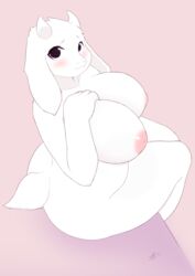 2019 absurd_res anthro big_breasts blush boss_monster bovid breasts caprine female fur hi_res high-angle_view horn looking_up mammal nipples sitting slightly_chubby smile solo toriel undertale video_games voicedbarley white_body white_fur