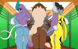 3girls anthro ass ass_focus ass_up big_ass big_breasts breasts entei female fur furry game_freak humanoid legendary_pokemon looking_at_viewer looking_back nintendo nipples nude nude_female nudity pokémon_(species) pokemon pokemon_(species) presenting pussy raikou samrunner small_waist suicune thick_thighs thighs waist