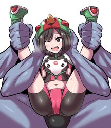 4_arms ;d anime_style big_dom_small_sub biker_clothes black_eyes black_hair blush breastplate breasts bulge cameltoe creatures_(company) female femsub full_nelson game_freak helmet human imminent_sex interspecies konno_tohiro larger_male leg_grab machamp male_pokemon/female_human maledom multi_arm multi_limb nintendo one_eye_closed open_mouth pokemon pokemon_(species) pokemon_sm pokephilia restrained selene_(pokemon) shoes short_hair size_difference small_breasts smaller_female smile white_background