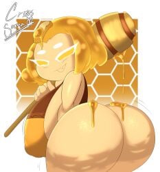 1girls ass big_ass big_breasts bottomless breasts busty cellulite commission cookie cookie_run cross_samax fan_character fangs fat_ass female female_only half-dressed holding holding_object honey honey_cookie huge_ass huge_breasts large_ass large_breasts looking_at_viewer looking_back motion_lines open_mouth orange_hair original_character shortstack sideboob simple_background smile solo thick_ass thick_thighs voluptuous wide_hips yellow_body yellow_eyes