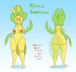 anthro arthropod ass eyewear fan_character female genitals glasses green_body hambor12 hi_res leavanny melanie_(hambor12) model_sheet multicolored_body nintendo nipples pokémon_(species) pokemon pussy simple_background smile solo two_tone_body video_games yellow_body