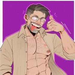 1:1 1:1_aspect_ratio 1boy 2024 2d 2d_(artwork) 2d_artwork 5_fingers abs absurd_res absurdres adult adult_male arm_scar aviator_glasses aviator_sunglasses background bara bara_tiddies bara_tits barazoku beard belly_button blumhouse_productions body_hair body_markings body_scars call_me_gesture chest_hair daddy digital_art digital_drawing digital_drawing_(artwork) digital_media digital_media_(artwork) digital_painting_(artwork) dilf ear_blush exposed_pecs exposed_torso eye_bags eyebags eyewear facial_hair fingerprint five_nights_at_freddy's five_nights_at_freddy's_(film) flat_color flat_colors front_view gesture glasses goatee grey_hair greying_hair hairy_pecs half_body hand_gesture high_quality high_resolution highres horror horror_(theme) human human_focus human_only implied_bottomless light-skinned_male light_skin long_sleeve_shirt long_sleeves looking_at_viewer male male_focus male_nipples male_only mature_male mature_man messy_hair middle_aged middle_aged_male middle_aged_man mischievous mischievous_smile motion_lines moustache muscular muscular_male nipples nose_blush one_eye_half-closed open_clothes open_clothing open_eyes open_mouth open_shirt open_smile open_topwear pale-skinned_male pale_skin partially_clothed pecs pectorals purple_background purple_eyes purple_iris red_tongue rolled_up_sleeves scars scars_on_arm scars_on_chest seductive seductive_eyes seductive_look seductive_mouth seductive_smile shaka_sign side_part_hair simple_background six_pack sleeves_rolled_up smile smiling smiling_at_viewer solo solo_focus solo_male soynutts spiral steve_raglan teasing thick_eyebrows tongue tongue_out topwear two_tone_background unbuttoned unbuttoned_shirt white_frame white_pupils white_sclera white_teeth wide_eyed william_afton william_afton_(film) wrinkles yellow_clothing yellow_glasses yellow_shirt yellow_topwear