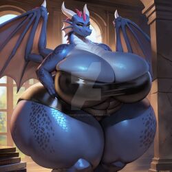 ai_generated anthro barbaricbarry_(artist) big_breasts blue_body blue_scales breasts chubby chubby_anthro chubby_female cleavage dragon dragon_girl dragoness female female_only furry gigantic_breasts horn huge_breasts huge_thighs hyper hyper_breasts hyper_thighs original original_character overweight overweight_anthro overweight_female plump scalie thick_thighs thighs thunder_thighs wings
