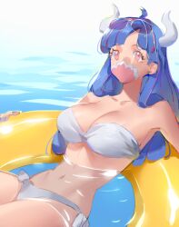 1girls bare_arms bare_legs bare_shoulders bare_thighs big_breasts bikini bikini_bottom bikini_top clothed clothing color female female_focus female_only hi_res horns large_breasts light-skinned_female light_skin long_hair looking_at_viewer mask multicolored_hair one_piece pink_eyes raine_(acke2445) shounen_jump solo solo_female tagme thick_thighs ulti_(one_piece) water wet