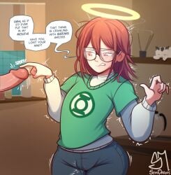 2026 2boys angel angel_devil_(chainsaw_man) chainsaw_man clothed_male disgusted femboy gay ginger glasses halo leaking_precum penis precum precum_drip red_eyes red_hair redhead semidraws tagme touching_penis yaoi