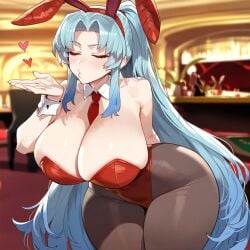 1girls ai_generated angela_(lobotomy_corporation) artstyle_imitation blue_hair breasts bunnysuit female floox hi_res high_resolution hips huge_breasts lobotomy_corporation long_hair naughty_face project_moon stable_diffusion thiccwithaq_(ai_style) thick_thighs thighs wide_hips