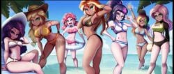 2021 7girls applejack_(eg) arm_up beach bikini bikini_bottom bikini_top black_bikini blonde_hair blue_bikini blue_eyes blue_sky cap curvy cutie_mark dark-skinned_female equestria_girls female female_only fluttershy_(eg) green_eyes hand_behind_ass hand_up hasbro hat human light-skinned_female long_hair long_sleeves looking_at_viewer multicolored_hair multiple_girls my_little_pony one_eye_closed palm_tree palm_trees pink_bikini pink_eyes pink_hair pinkie_pie_(eg) ponytail purple_hair rainbow_dash_(eg) rainbow_hair rarity_(eg) red_hair sailor_bikini sailor_uniform sci-twi sunset_shimmer swimsuit the-park two-piece_swimsuit two_piece_swimsuit two_tone_hair v v_sign white_bikini