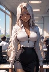 2024 ai_generated ass breasts butt_outline cleavage curvy dark-skinned_female dark_skin female office office_lady oh_my_goddess! oh_my_goddess! pantyhose pencil_skirt skintight solo tagme tight_clothing urd white_shirt yggdrasiladm