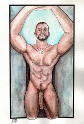 big_cock big_dick big_penis big_thighs gay gay_art gay_male handdrawn handdrawn_art muscles muscular_male naked_male porn_star ridick_7 sketches_by_adab uncensored uncut uncut_penis watercolor watercolor_(artwork) watercolor_(medium) watercolor_pencil_(medium) watercolour