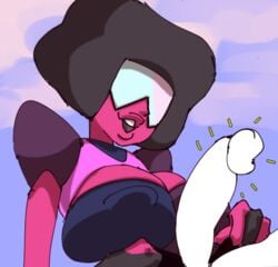 1boy 1girls anon artist_request black_hair breasts cartoon_network duo female garnet_(steven_universe) gem_(species) gem_fusion lips male open_mouth open_smile penis pink_skin smile steven_universe sunglasses