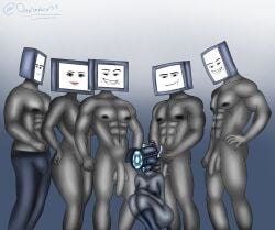 2d camera_woman camera_woman_(skibidi_toilet) danionebyall53_(artist) knees meme muscle_man muscle_mommy orgy pillow_shading screen_face skibidi_toilet toilet_tower_defense tv_head tv_man tv_man_(skibidi_toilet)