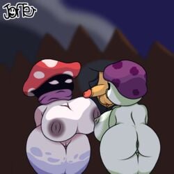 1boy 2girls ass big_ass big_breasts big_butt breasts butt female fungy jafter male mushroom night_cap_(pvz:bfn) nipples penis plants_vs_zombies puff-shroom_(pvz) pussy pvz self_upload thick_thighs vagina