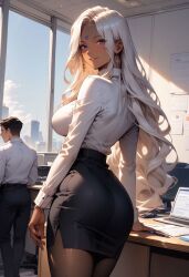 2024 ai_generated ass breasts butt_outline cleavage curvy dark-skinned_female dark_skin female office office_lady oh_my_goddess! oh_my_goddess! pantyhose pencil_skirt skintight solo tagme tight_clothing urd white_shirt yggdrasiladm