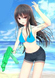 beach blue_bra female green gun hentai hot sexy sfw weapon