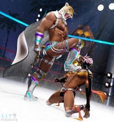 3d 3d_(artwork) 3d_model bandai_namco crossover crossover_pairing daemoncollection el_blaze gay gay_male homoerotic homosexual homosexual_male king_(tekken) male male/male male_focus male_only muscular muscular_male navel nipples scantily_clad sega shiny_clothes size_difference skimpy skimpy_outfit tekken virtua_fighter