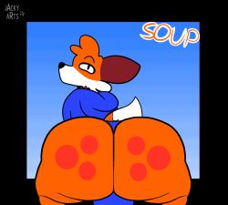 animated anthro ass balls big_butt bouncing_balls bouncing_butt canid canine clothing fox furry genitals hi_res hoodie jacky-arts looking_at_viewer male male_only mammal solo soups_(superiorfox) topwear twerking