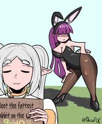 2girls bunny_ears bunnysuit chubby_female female female_only fern_(sousou_no_frieren) frieren multiple_girls shianfdc sousou_no_frieren violet_eyes violet_hair white_hair