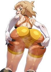 1girls anus anus_visible_through_clothes ass ass_grab big_ass blush brown_hair clothing elbow_gloves female hair_ornament hazel_eyes looking_at_viewer looking_back pussy_visible_through_clothes senki_zesshou_symphogear short_hair shunzou solo spread_anus spread_pussy spreading sweat sweaty_body syunzou tachibana_hibiki_(symphogear) tight_clothing