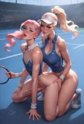 1boy ai_generated bottomless d0llarai dollar_ai femboy futa_on_male futanari tennis_uniform