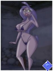 1girls arms belly_button big_breasts big_nipples bikini breasts disney disney_villains female female_only green_eyes hairy_pussy hands hips huge_breasts large_breasts legs lips lipstick long_hair looking_back madam_mim purple_hair purple_skin sharkzym slender slender_body slender_waist small_bikini smile smiling teeth the_sword_in_the_stone witch