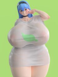 1girls 3d big_breasts blue_hair female female_only huge_breasts nipples_visible_through_clothing sarah_(lewdicrousart) thick_thighs usukeninja wet