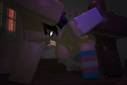 1girls 1transgirl 2boys arms_held_back artist_self-insert big_ass big_breasts cosmichannah dark-skinned_male dark_hair eyes_rolling_back gloves hannah_(cosmichannah) holding_head light-skinned_female light-skinned_male loving_it roblox robloxian self_upload sound spitroast tagme thighhighs transgender_pride_colors video